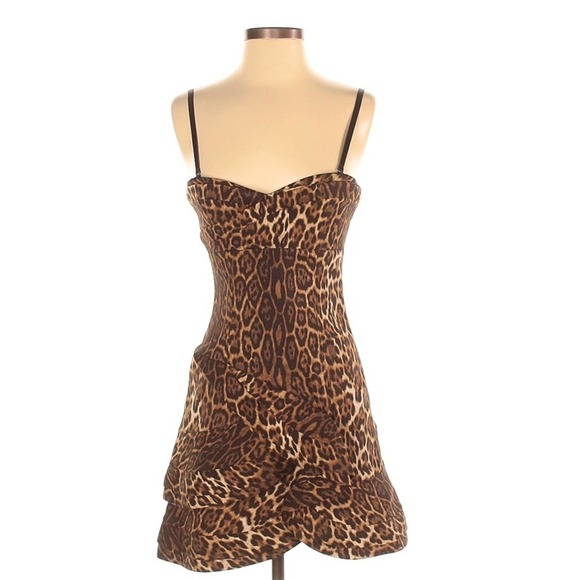 BCBGMaxAzria Dresses & Skirts - BCBGMAXAZRIA Leopard Print Ruffled Bustier Dress Size 2